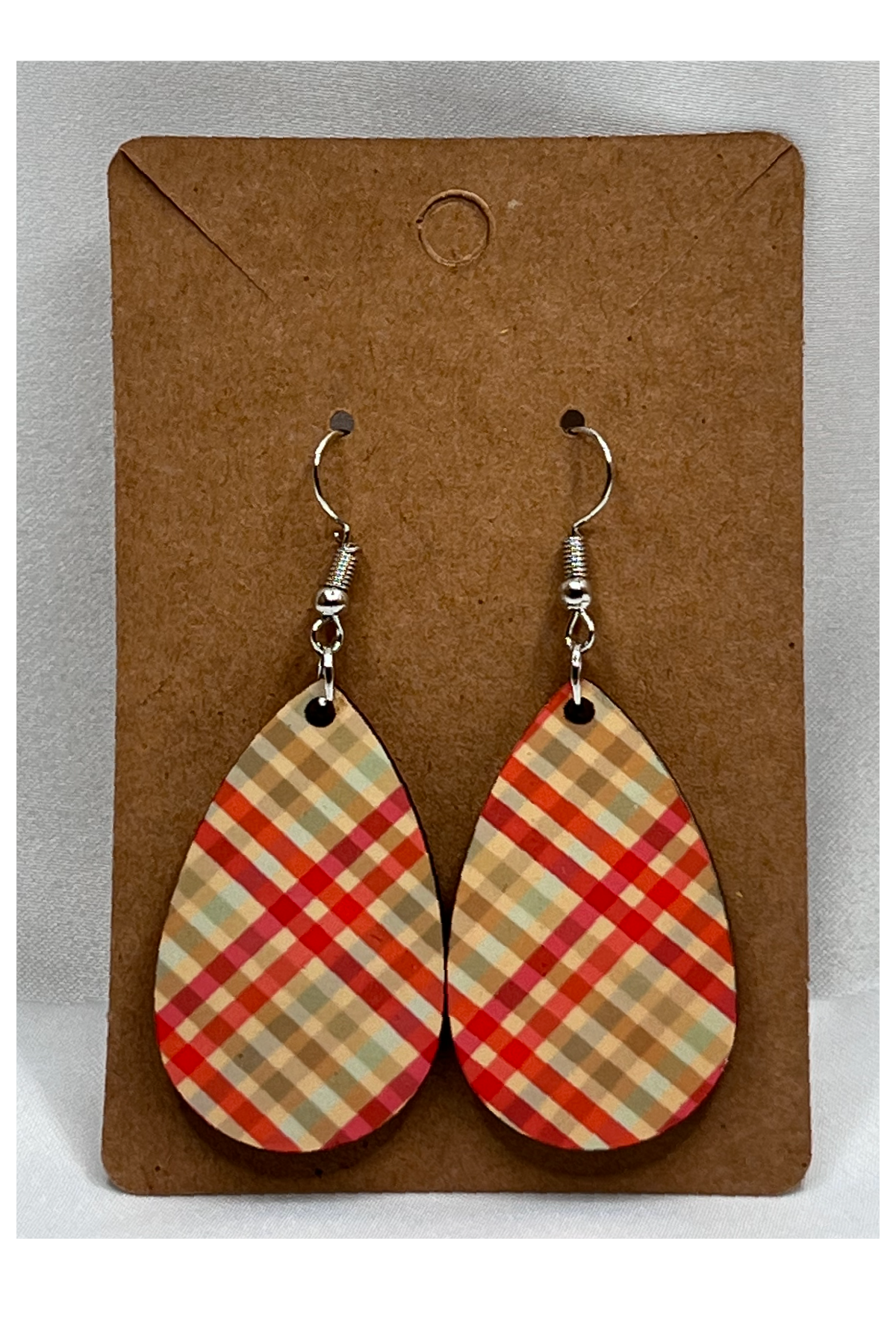 Tan and Red Plaid Earing