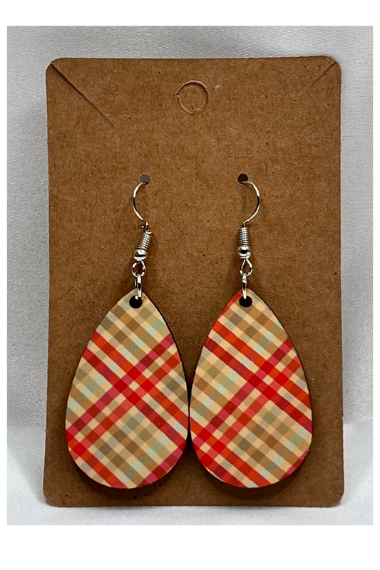 Tan and Red Plaid Earing