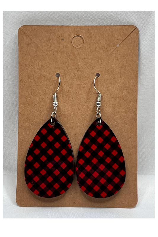 Red and Black Plaid Earring